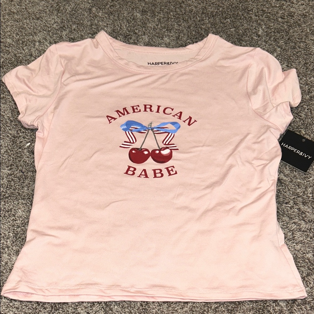 NWT Harper & Liv Pink “American Babe” Baby Tee Graphic  Large
